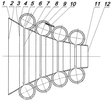 Схема многоступенчатого эжектора с тороидальными соплами